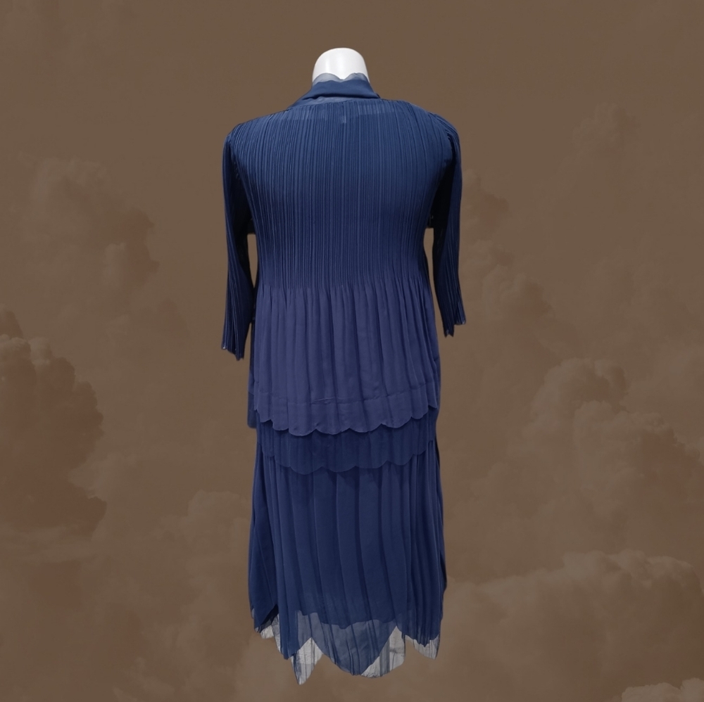 Lily & Taylor Elizeh Blue Chiffon Pleated 2 Piece Dress Set Elegant Church Weddi - Picture 4 of 14